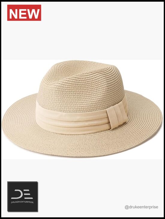 Women Straw Panama Hat Fedora Sun Hat Wide Brim Roll up UPF 50+ main image 6
